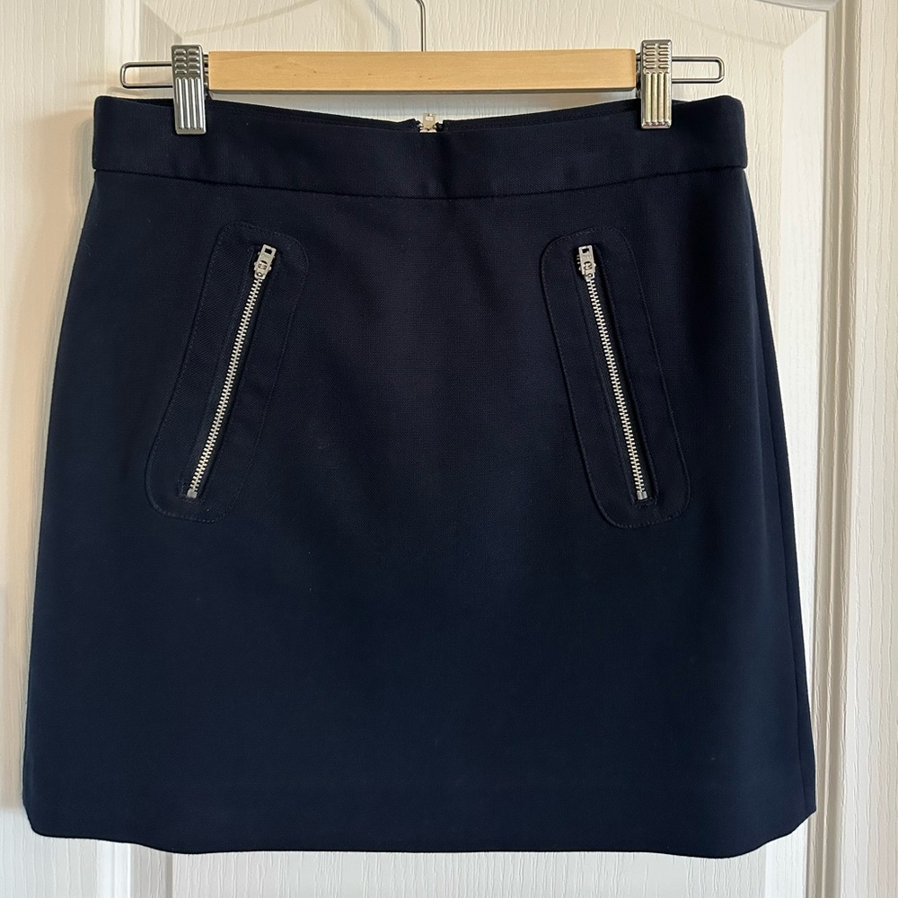 St. John Navy Mini Skirt with Zipper Details